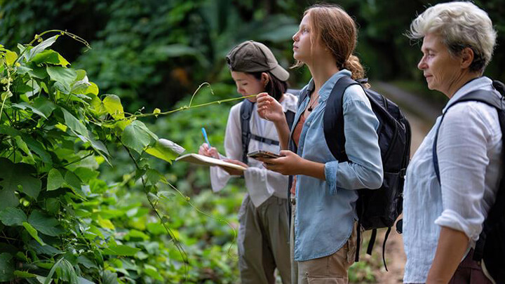 Group of people looking at foliage
